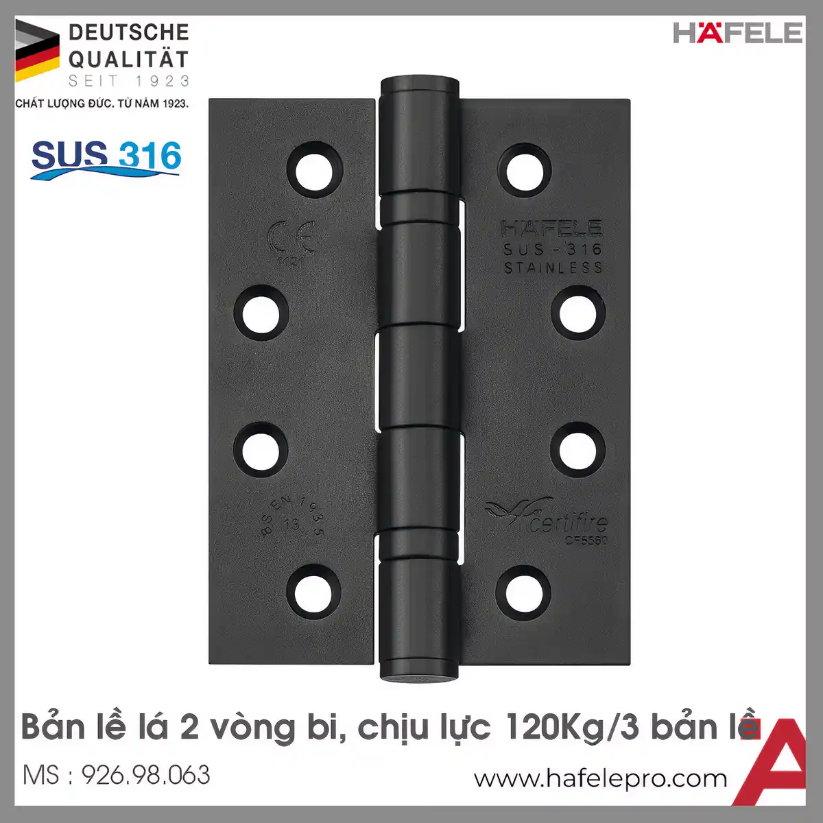 Bản Lề Lá 2 Vòng Bi 120Kg Hafele 926.98.063