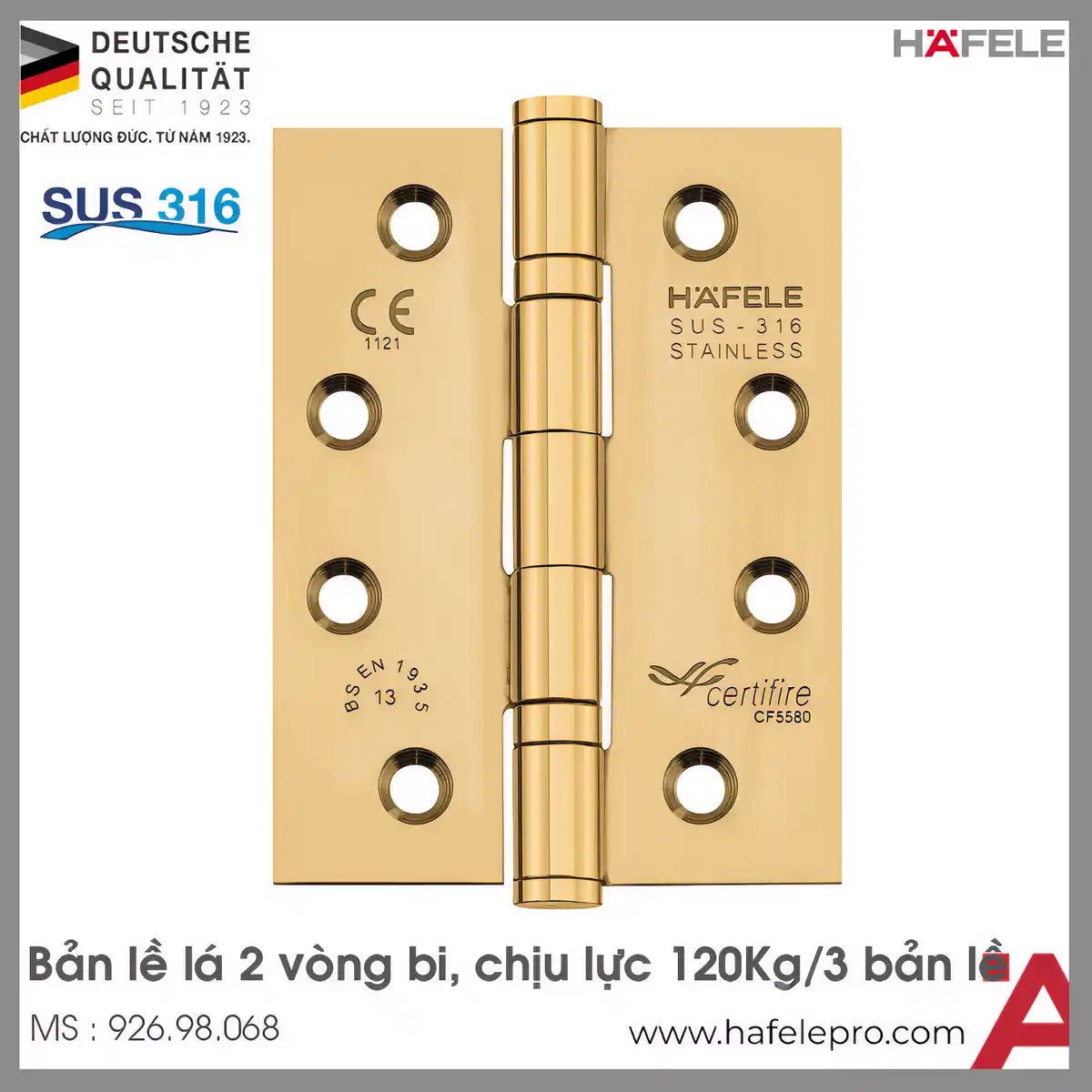 Bản Lề Lá 2 Vòng Bi 120Kg Hafele 926.98.068