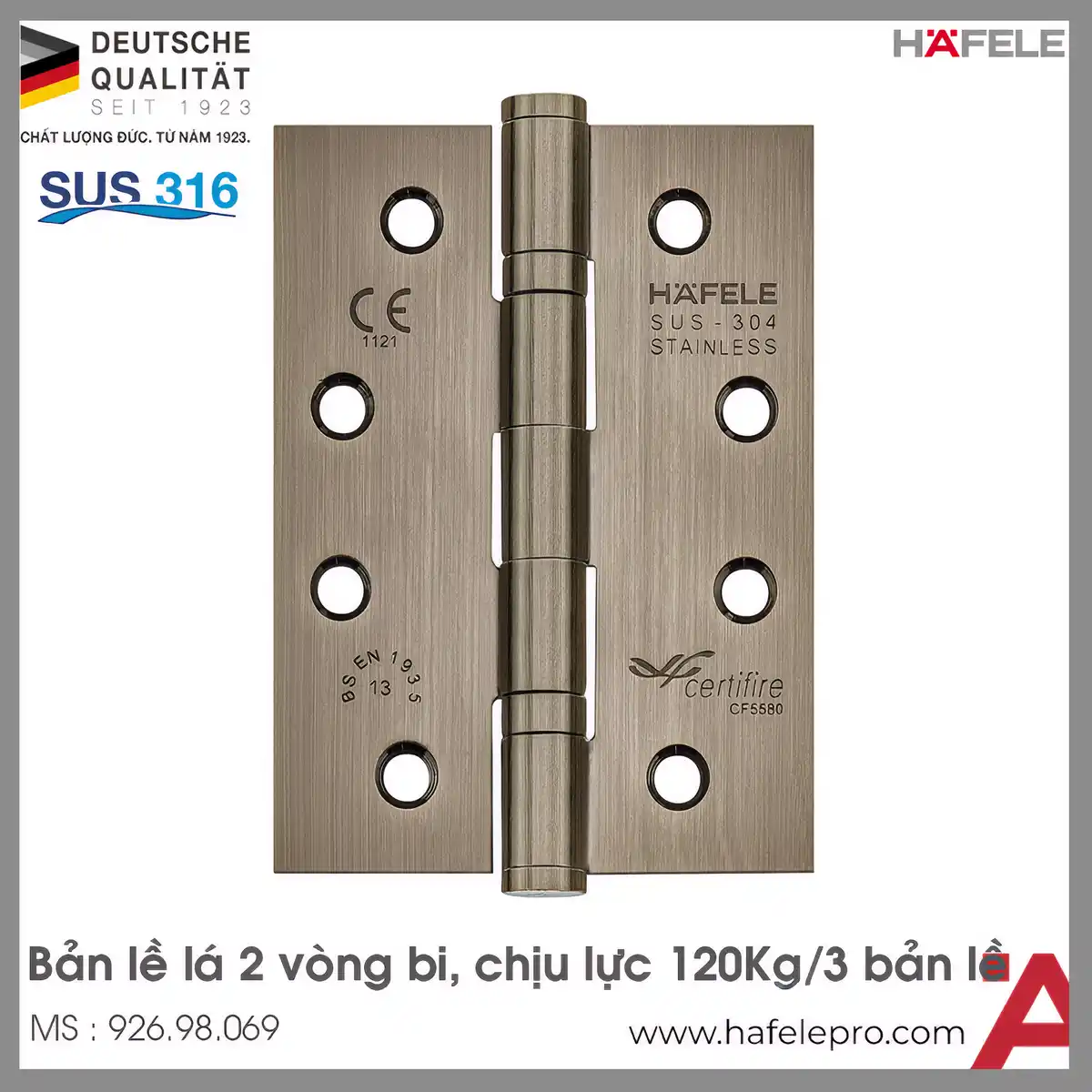 Bản Lề Lá 2 Vòng Bi 120Kg Hafele 926.98.069