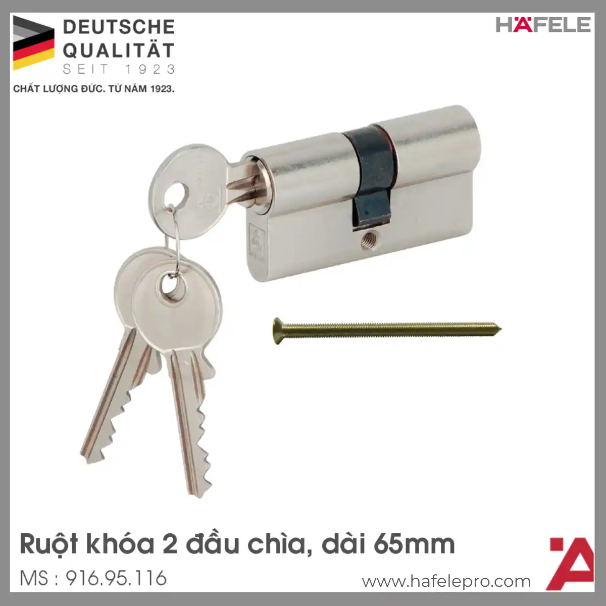 Ruột Khóa 2 Đầu Chìa 65mm Hafele 916.95.116