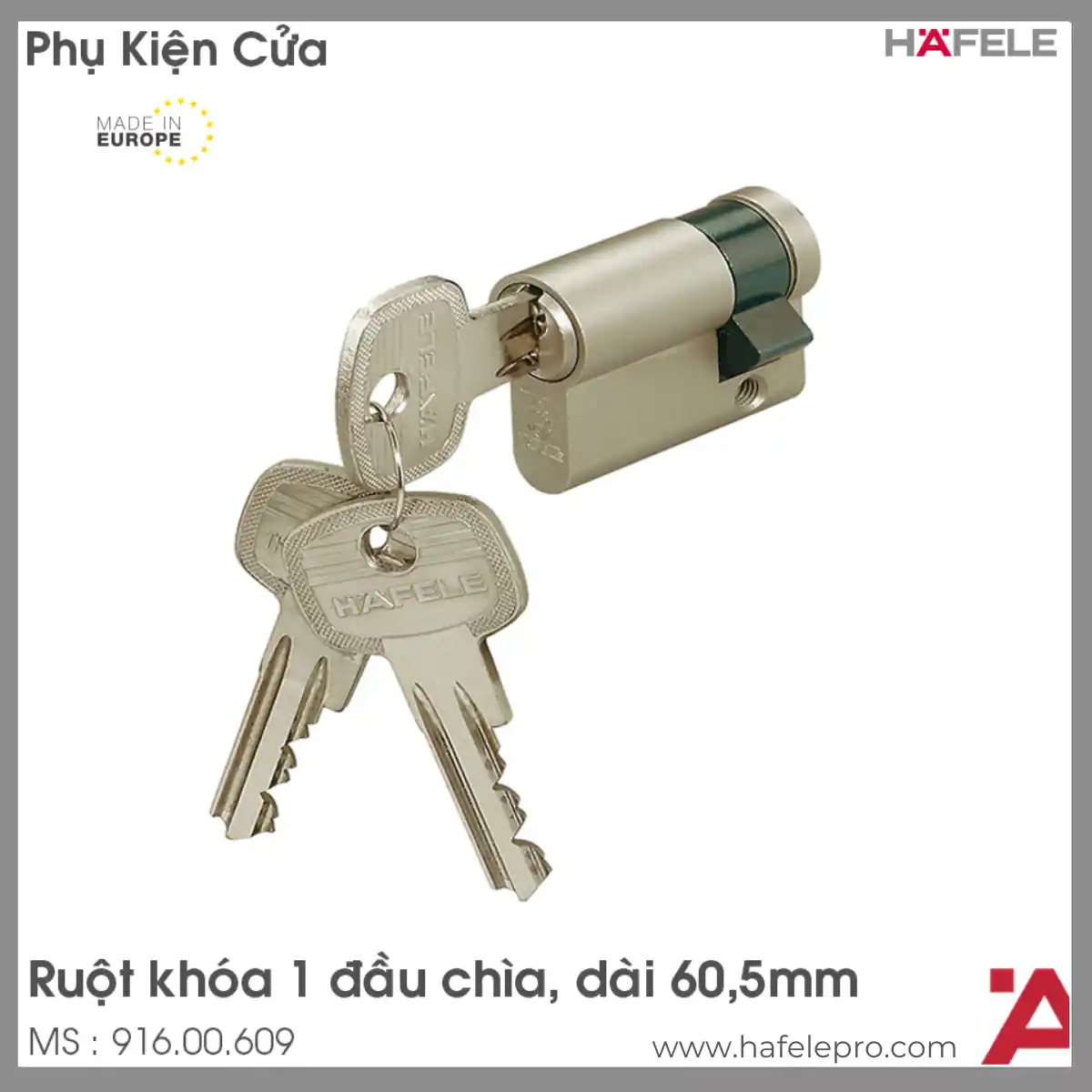 Ruột Khóa 1 Đầu Chìa 60.5mm Hafele 916.00.609