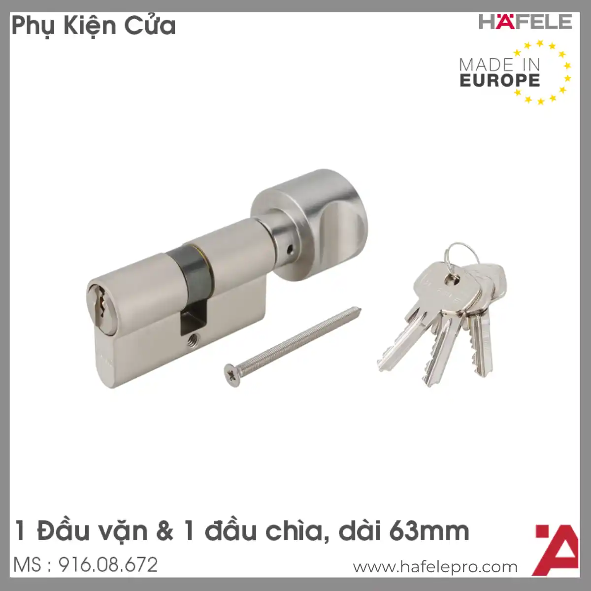 Ruột Khóa 1 Chìa 1 Vặn 63mm Hafele 916.08.672