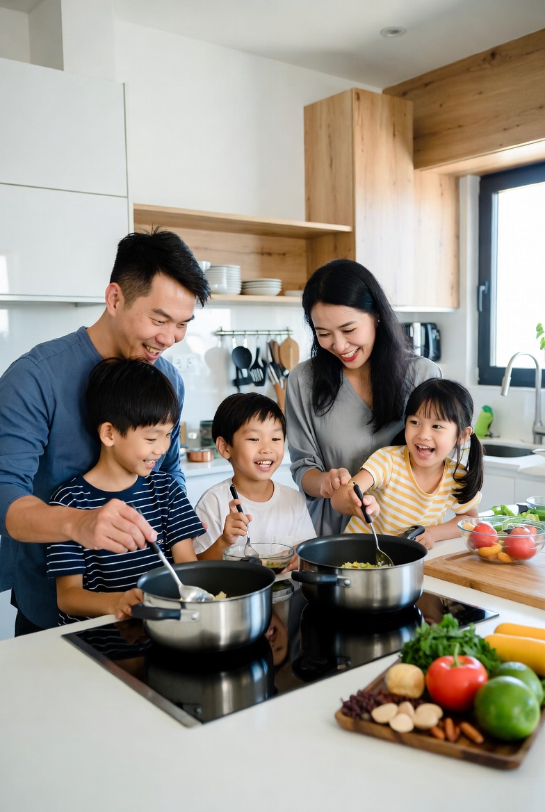 gia đình không gian bếp điện từ hafele