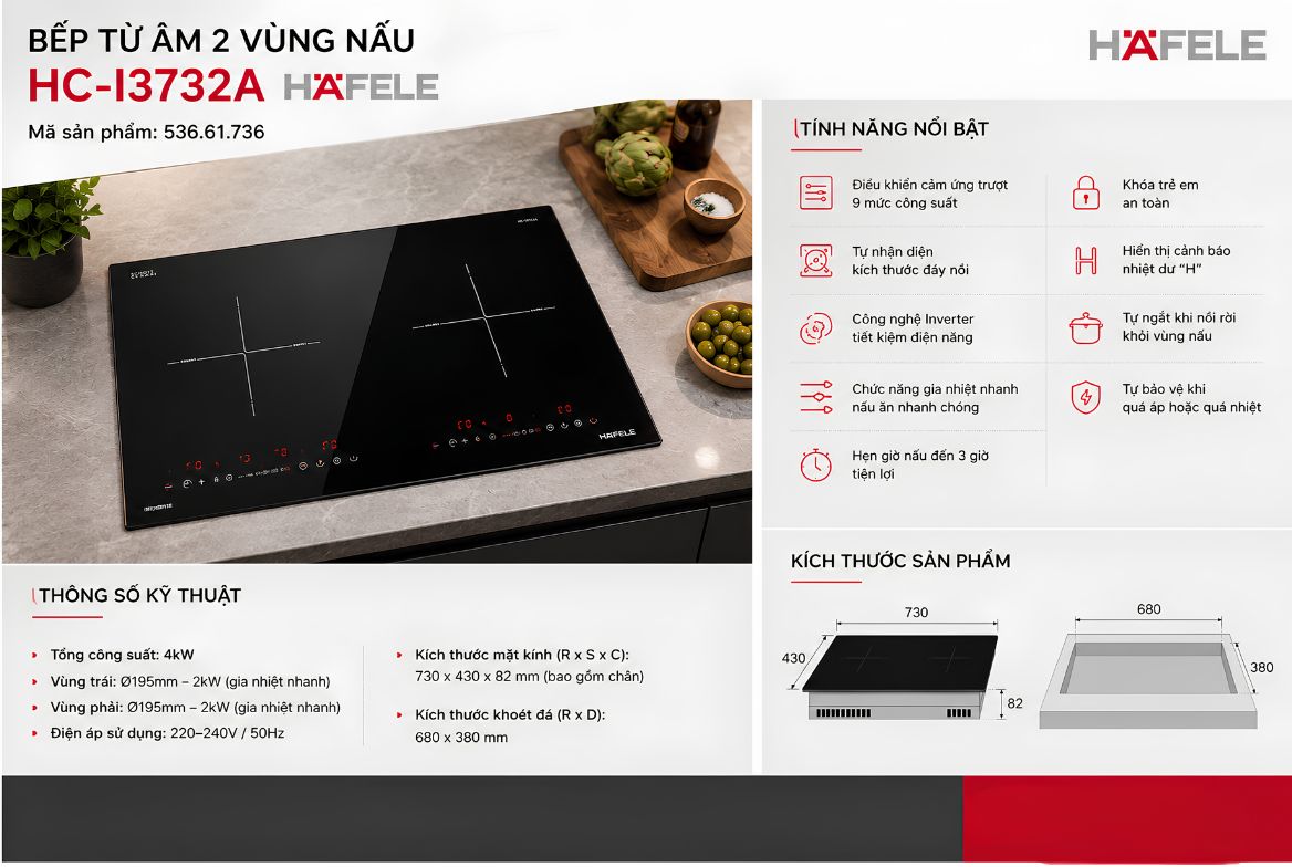 Review bếp từ Hafele HC-I3732A: Có đáng tiền không? - HafelePro Thông số kỹ thuật nổi bật của Hafele HC-I3732A