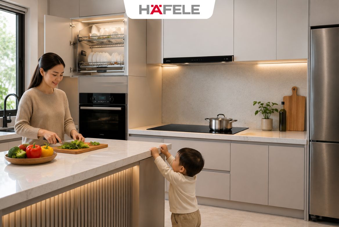 Mẹo thiết kế và sắp xếp gian bếp an toàn cho gia đình có trẻ nhỏ