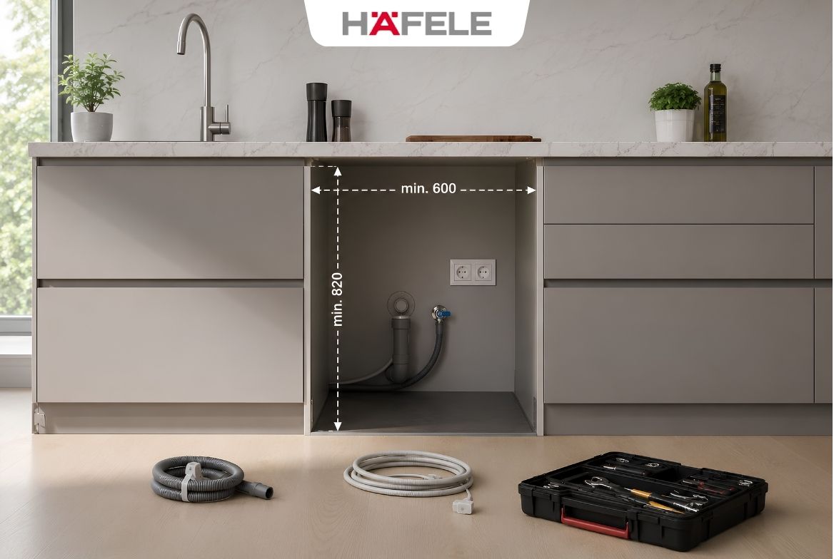 Hướng dẫn lắp đặt máy rửa bát âm tủ Hafele từ A-Z - HafelePro Chuẩn bị trước khi lắp đặt máy rửa chén âm tủ Hafele
