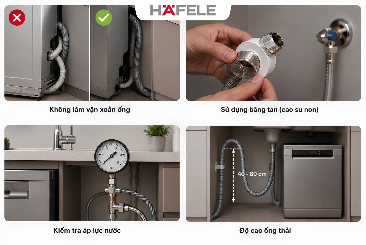 Hướng dẫn lắp đặt máy rửa bát âm tủ Hafele từ A-Z - HafelePro Lưu ý quan trọng để tránh rò rỉ nước khi tự lắp tại nhà