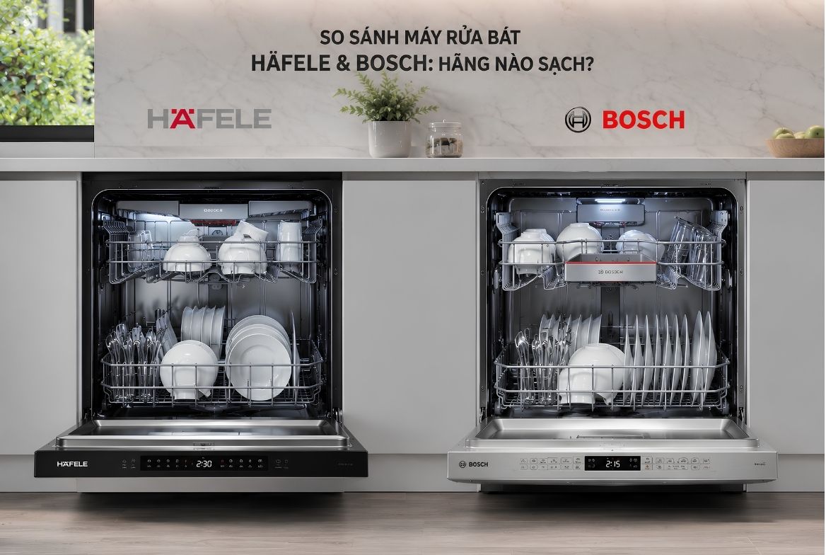 So sánh máy rửa bát Hafele và Bosch Hãng nào sạch