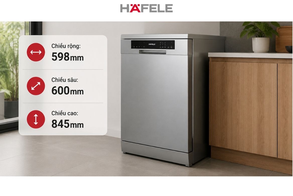 Kích thước máy rửa bát độc lập Hafele phổ biến