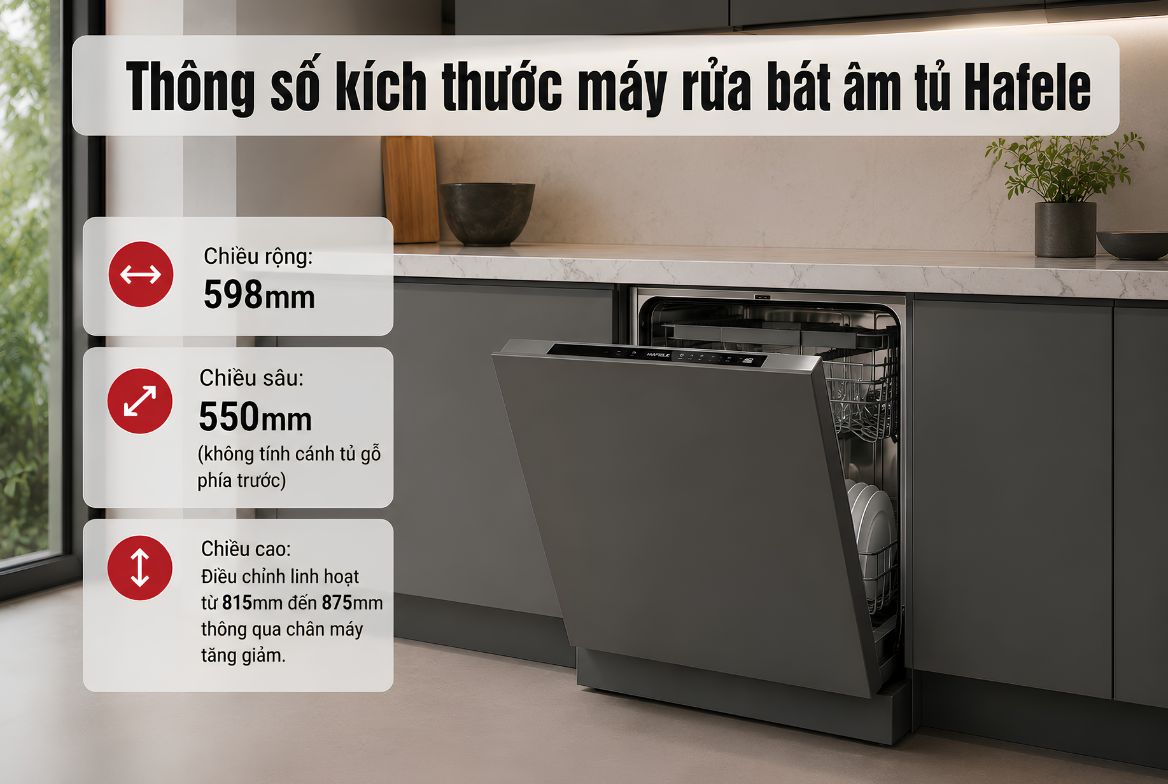 Thông số kích thước máy rửa bát âm tủ Hafele 