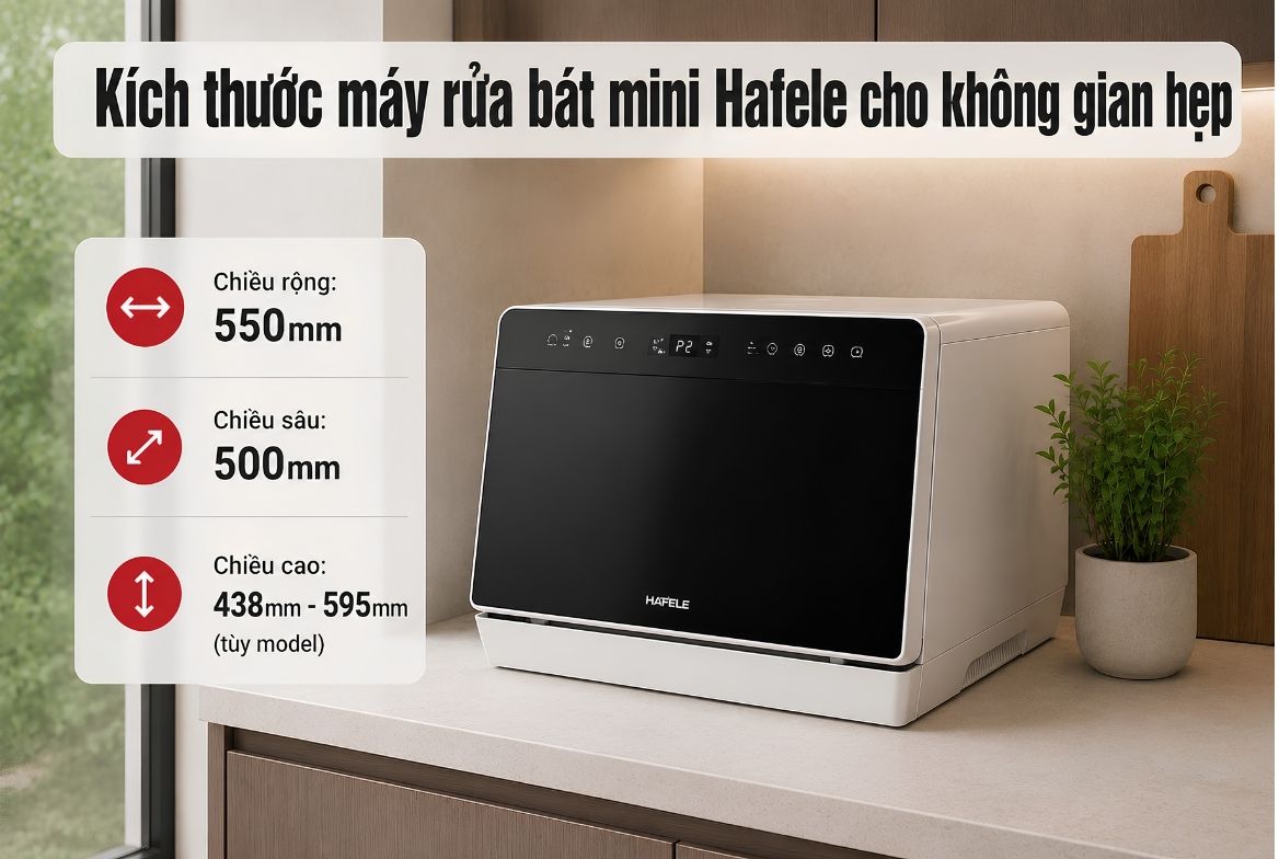 Kích thước máy rửa bát mini Hafele cho không gian hẹp