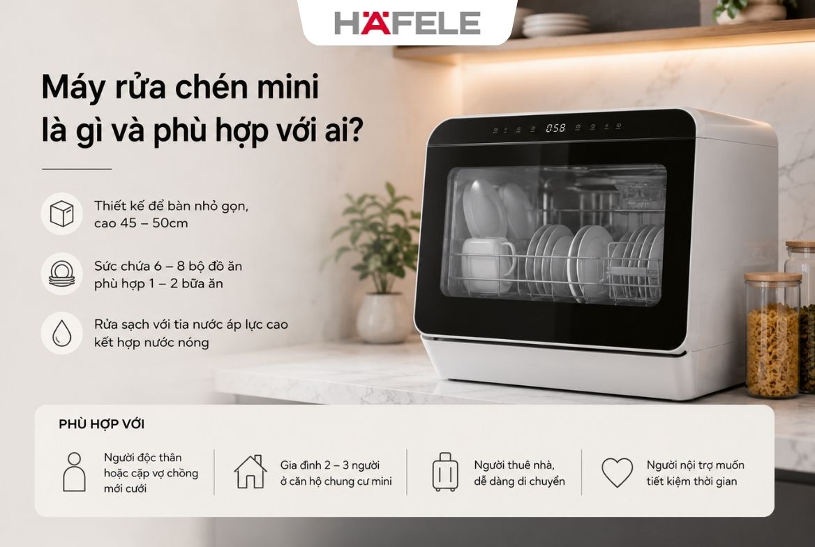 Máy rửa chén mini là gì và phù hợp với ai