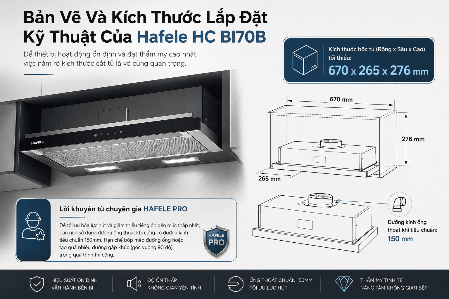 Đánh Giá Máy Hút Mùi Hafele HC BI70B (538.86.095): Âm Tủ 70cm, Hút Khỏe, Độ Ồn Thấp - HafelePro máy hút mùi hafele hc bi70b