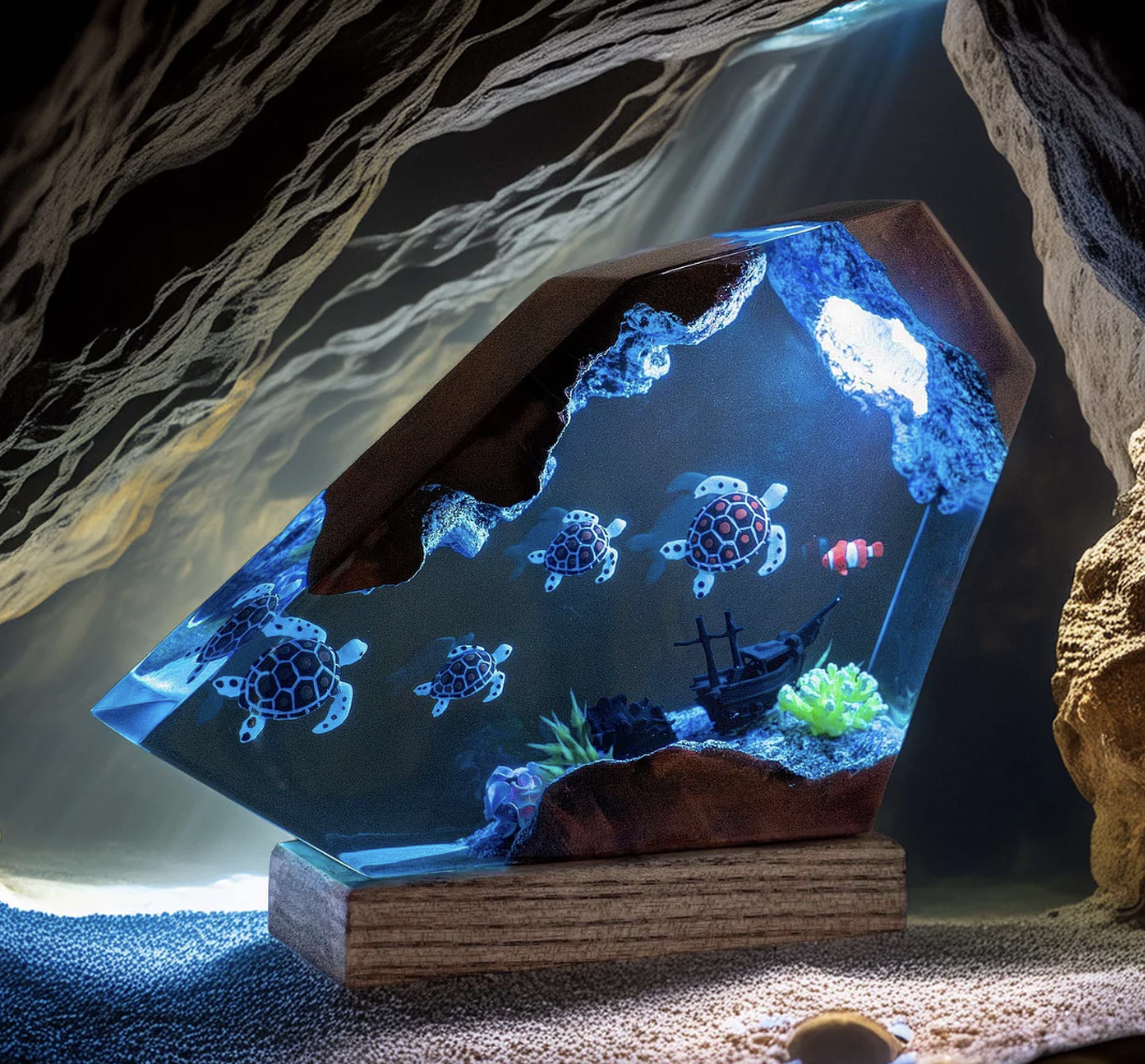 Sea Turtle Family Resin Lamp