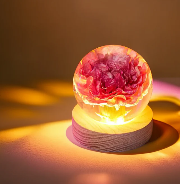 carnation sphere resin lamp