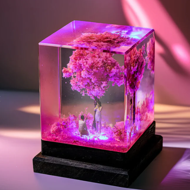cherry blossom proposal resin lamp