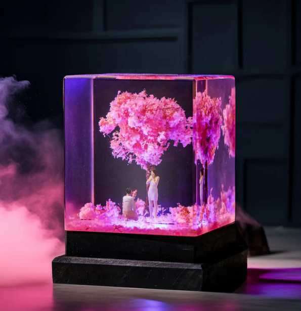 cherry blossom proposal resin lamp