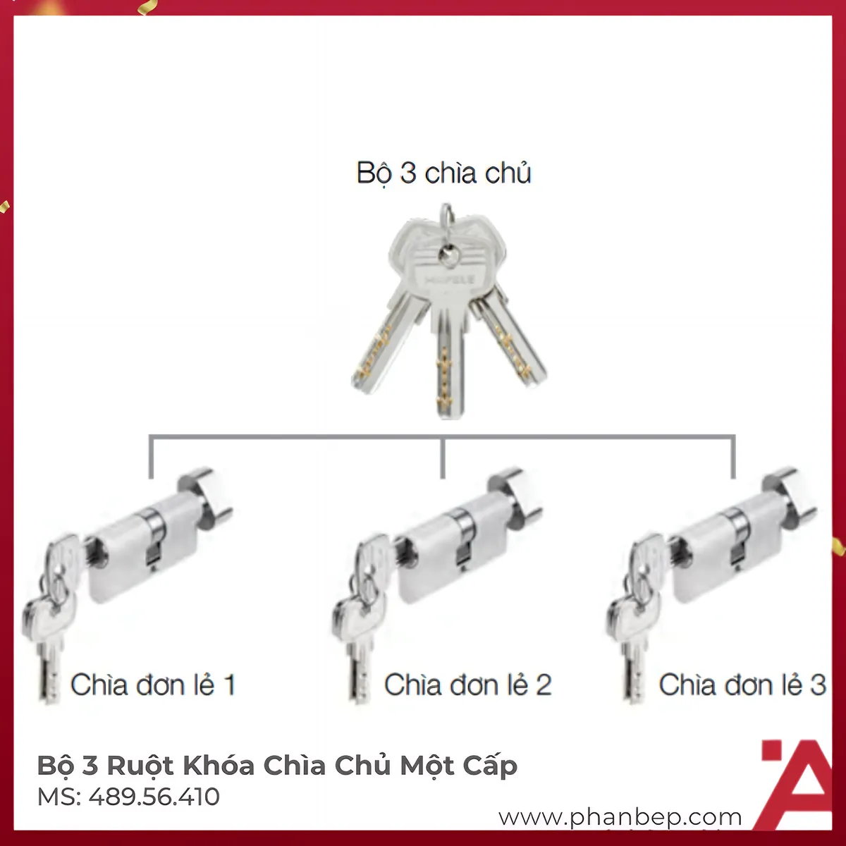 Bộ 3 Ruột Khóa Chìa Chủ Một Cấp Hafele 489.56.410