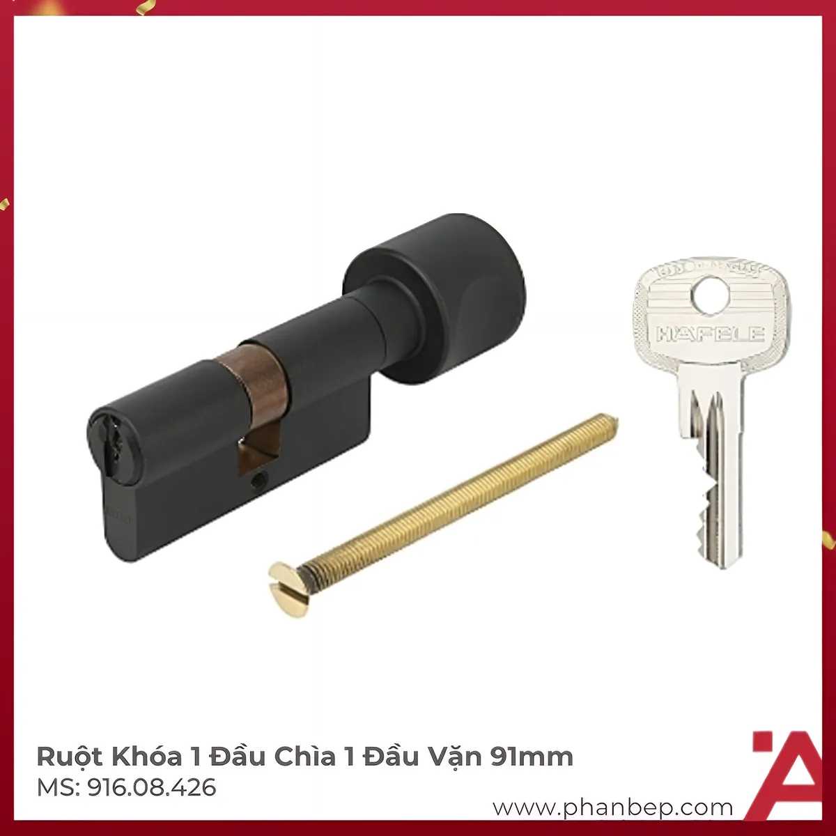 Ruột Khóa 1 Đầu Chìa 1 Đầu Vặn 91mm Hafele 916.08.426
