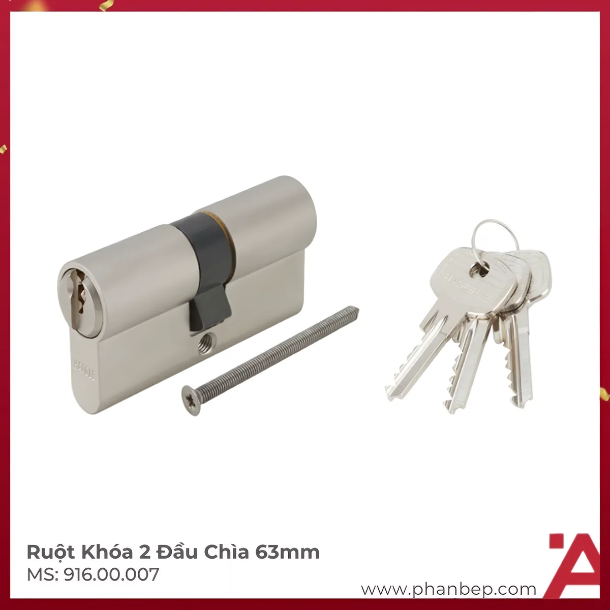 Ruột Khóa 2 Đầu Chìa 63mm Hafele 916.00.007