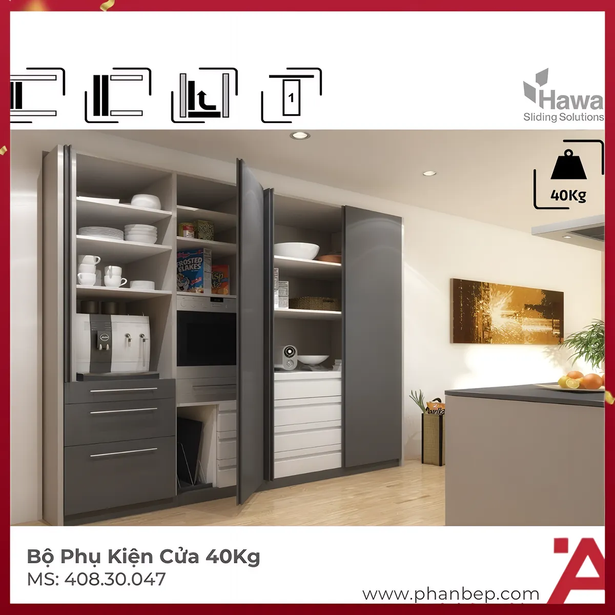Bộ Phụ Kiện Cửa 40Kg Concepta Hafele 408.30.047