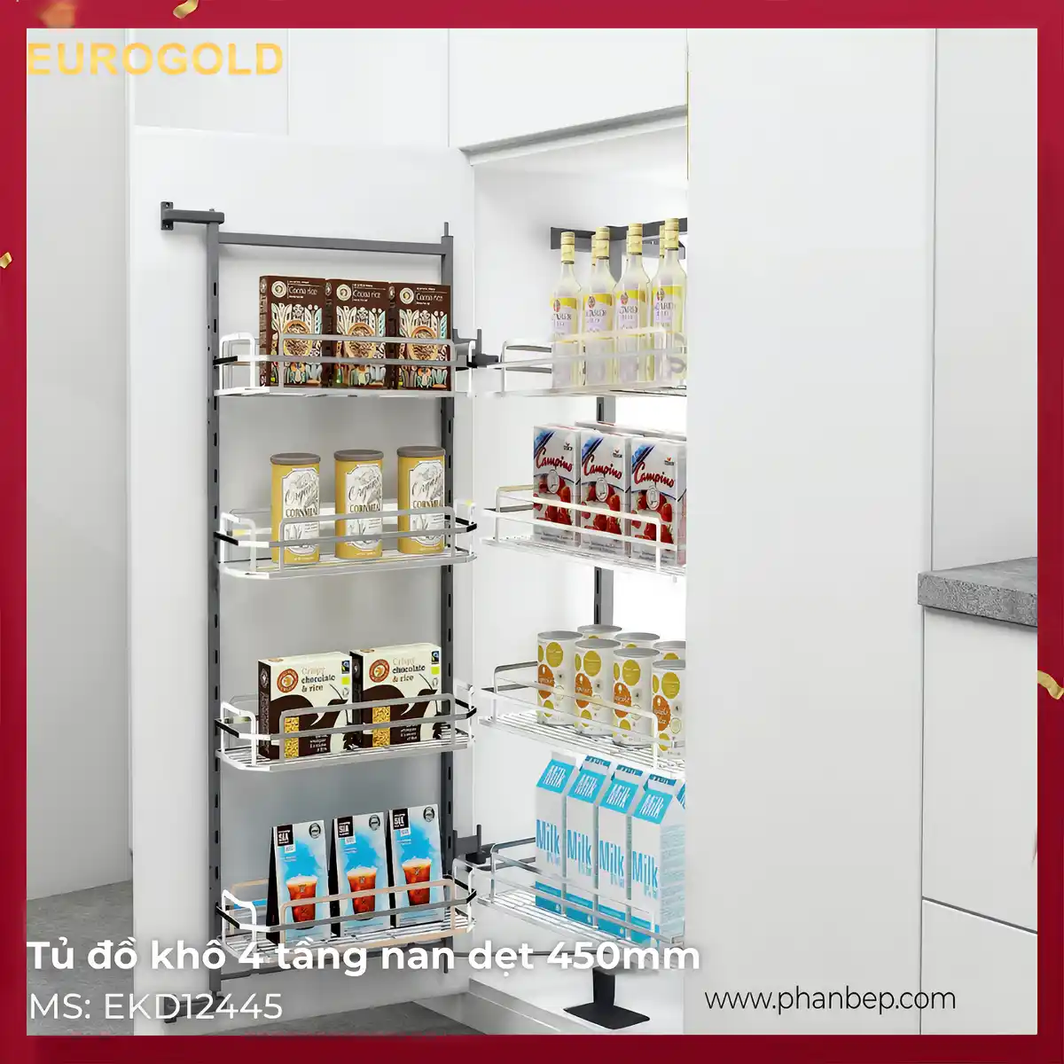 Tủ Đồ Khô 4 Tầng Nan Dẹt 450mm Eurogold EKD12445