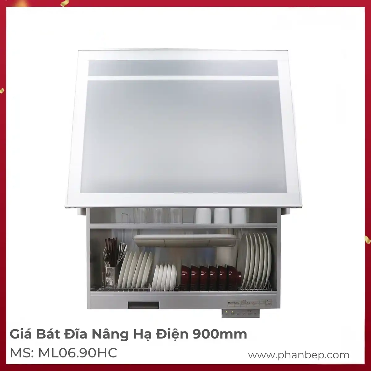 Giá Bát Đĩa Nâng Hạ Điện Có Sấy Khô 900mm Garis ML06.90HC