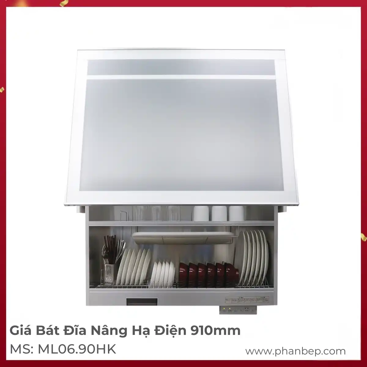 Giá Bát Đĩa Nâng Hạ Điện Có Sấy Khô 910mm Garis ML06.90HK