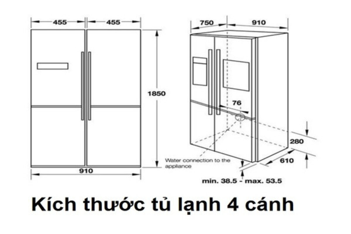 Kích Thước Tủ Lạnh 4 Cánh
