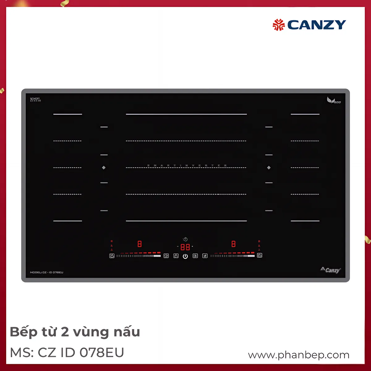 Bếp Từ 2 Vùng Nấu Canzy Cz Id 078Eu