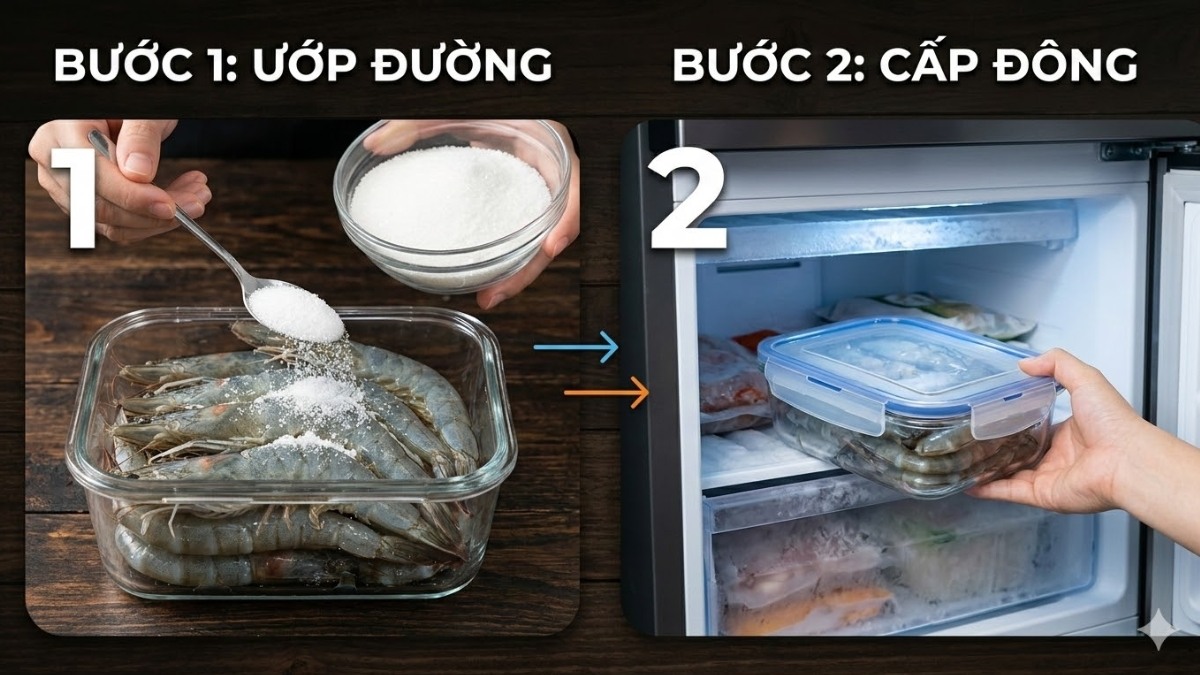 Mẹo Nhỏ Về Cách Bảo Quản Tôm Trong Tủ Lạnh Là Trộn Một Chút Đường Cát Vào Tôm Trước Khi Cấp Đông Sẽ Giúp Giữ Độ Ẩm Cho Tế Bào Tôm, Ngăn Ngừa Sự Bở Thịt. Mẹo Nhỏ Về Cách Bảo Quản Tôm Trong Tủ Lạnh Là Trộn Một Chút Đường Cát Vào Tôm Trước Khi Cấp Đông Sẽ Giúp Giữ Độ Ẩm Cho Tế Bào Tôm, Ngăn Ngừa Sự Bở Thịt.