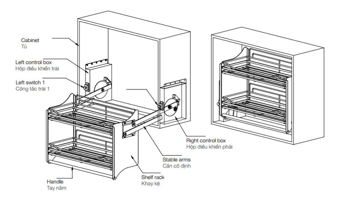 Cấu tạo chi tiết kệ bát đĩa nâng hạ Garis