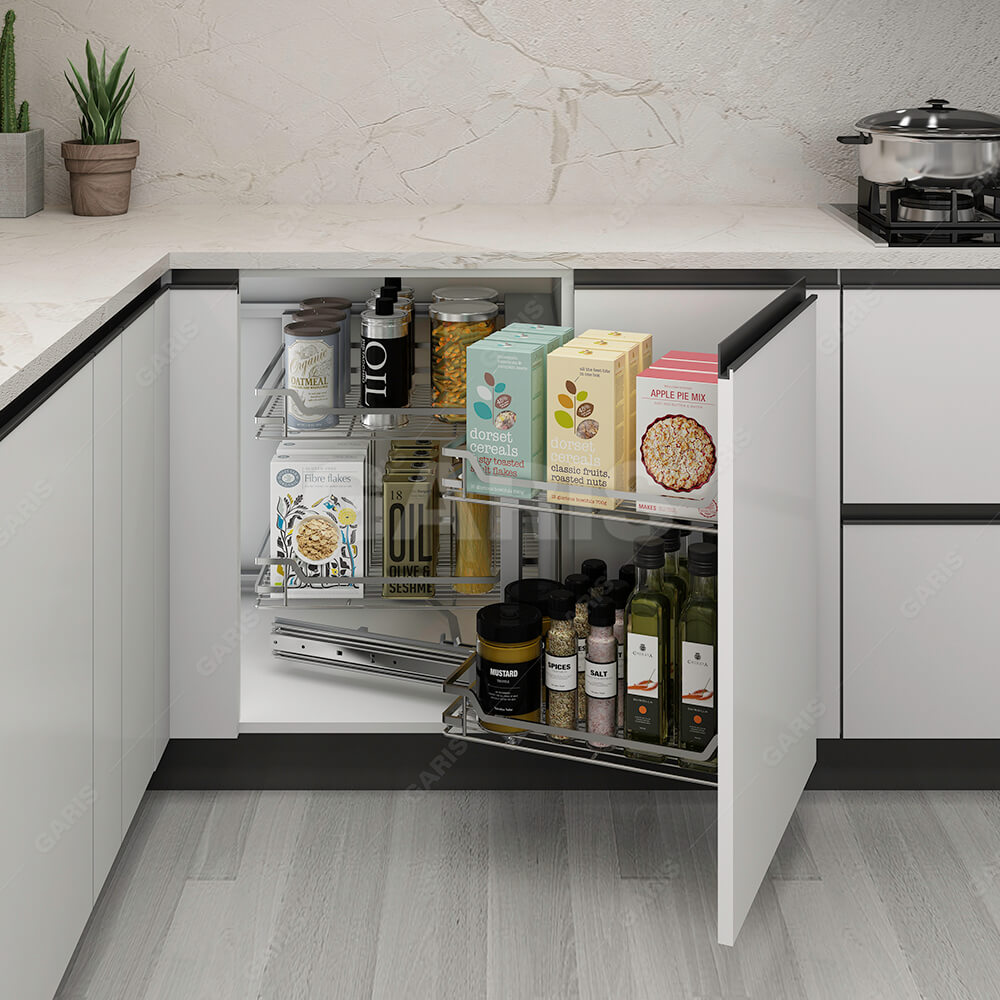 Kệ góc Garis - giải pháp lưu trữ thông minh với ray giảm chấn êm ái. Kệ góc Garis - giải pháp lưu trữ thông minh với ray giảm chấn êm ái.