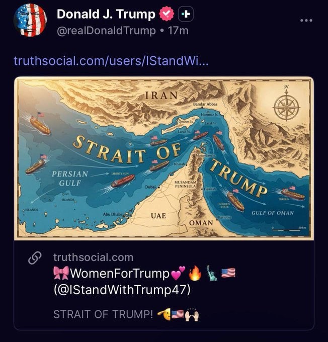 CHUYỆN GÌ ĐÂY: Ông Trump đăng hình đổi tên Hormuz thành ‘eo biển Trump’, giá dầu vượt 126 USD CHUYỆN GÌ ĐÂY: Ông Trump đăng hình đổi tên Hormuz thành ‘eo biển Trump’, giá dầu vượt 126 USD